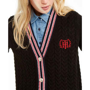 Cardigan Varsity da Donna Tommy Hilfiger in Maglia a Treccia Acrilica Nera XX-Large Lungo con Bottoni per Autunno/Inverno - Product Image 3