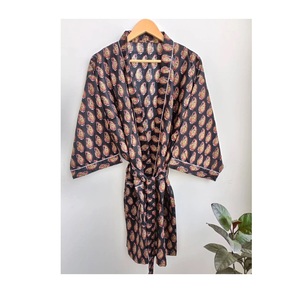 New Trendy Black Cotton Kimono Robe for Women Floor-Length <b>Cardigan</b> Design Available at Bulk Price - Product Image 1