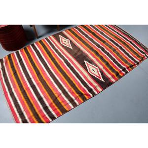 Traditional Brown <b>Red</b> Striped <b>Wool</b> Rug 39x72 Inches Patchwork Pattern for Entryway Bedroom 10mm Thickness Latex for Summer - Product Image 2