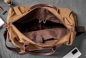 Bolsa de lona de negocios de lujo de estilo vintage Bolsa de viaje de lona encerada y cuero genuino 2017 - Product Image 3