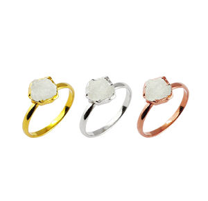 Quartz Rose naturel 8-10mm, bague en argent Sterling 925 en Vermeil de forme naturelle, bijoux fins, bague en argent 925 et pierre de naissance octobre - Product Image 5