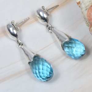High Quality Solid 925 Sterling <b>Silver</b> Classic Modern Natural Blue Quartz Faceted Gemstone Drop <b>Earrings</b> for Party <b>Weddings</b> - Product Image 3