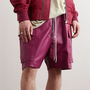 กางเกงขาสั้นหนังเอวรูดสำหรับผู้ชายกางเกงขาสั้นหนังทรงหลวมแบบพรีเมี่ยม - Product Image 2