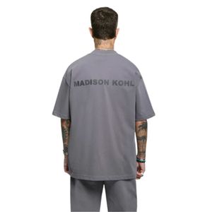 T-shirt surdimensionné Core gris 300 GSM Jersey de coton de poids moyen Coupe décontractée Boxy Épaule tombante Cou côtelé Streetwear de luxe - Product Image 2