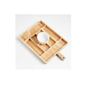 Bandeja de Madera Maciza para Aperitivos con Compartimentos, Bandeja para Servir con Asa para Salsas, Guarniciones y Aperitivos - Product Image 1