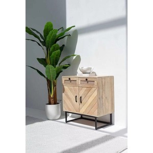 Modern 2-Door <b>Sideboard</b> Buffet Cabinet Mango Wood Cane and Iron for Living Room Bedroom Hotel Entry with Storage Features - Product Image 3