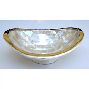 Cuenco pequeño ovalado hecho a mano con concha de perla Madre, respetuoso con el medio ambiente, técnica personalizada, unión, bordes superiores de plata esterlina laminada - Product Image 4