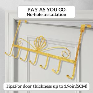 Ganchos sobre la puerta Colgador de toallas de montaje en pared Toallero para toallero de baño con flor de metal dorado - Product Image 4