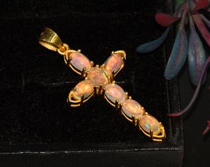 925 Sterling <b>Silver</b> Natural Ethiopian Opal <b>Cross</b> <b>Pendant</b> Charm Bohemian Style High Quality Gold Plated Fashion Jewelry Bulk - Product Image 6