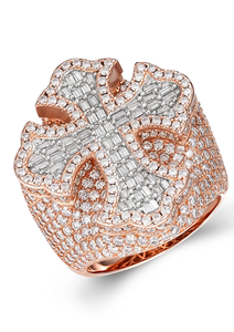 Round & Baguette Cut Moissanite Jesus <b>Cross</b> Hip Hop Men's 925 <b>Silver</b> Rhodium Plated Party <b>Ring</b> - Product Image 3