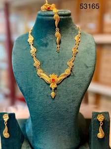 Elegant <b>Gold</b>-Plated Floral Pendant <b>Choker</b> Necklace Set with Matching Earrings | Bridal & Festive Jewelry Model 23147 - Product Image 3