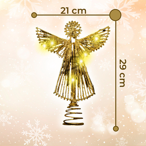 Decorazione per Albero di Natale Angelo Dorato con Ali Aperte e Luci LED Calde per Accessori Albero di Natale - Product Image 3