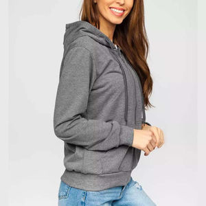 Sudaderas con Capucha para Mujer al por Mayor, Ropa Urbana, Logotipo Personalizado, Bordado Frontal, Impresión, 100% Algodón, Cierre de Cremallera, Color Gris - Product Image 2