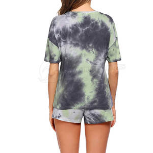Nouveautés été Ensemble t-shirt et short à tricoter deux pièces, décontracté et teint par cravate, au-dessus du genou, streetwear à motif uni pour femmes - Product Image 4