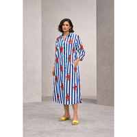Robe chemise à manches longues imprimée rayures homard, taille naturelle, élégante, cache-maillot de bain, 100% pur coton, tailles simples S-XXL