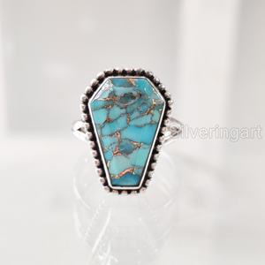 Women's <b>Ring</b> Natural Coffin Blue Copper <b>Turquoise</b> Gemstone December Birthstone Christmas Gift Handmade 925 Sterling Silver <b>Ring</b> - Product Image 1