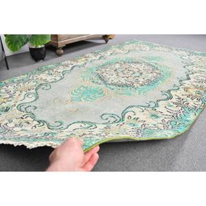 Tapis en laine Patchwork Beige vert classique 4.9X8.7 pieds Design Aubusson turc pour salon chevet couloir Latex Rectangle - Product Image 4