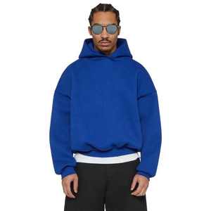 Top vente hommes solide bleu recadrée Boxy Fit 100% coton polaire goutte épaule surdimensionné pull à manches longues sweats à capuche - Product Image 4