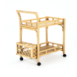 Carrito de bebida de 2 niveles de ratán natural hecho a mano, carrito de servicio de Bar para cocina, restaurante, Hotel, venta al por mayor de Vietnam - Product Image 1