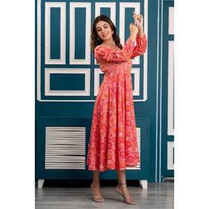 เดรสแม็กซี่พิมพ์ลายดอกไม้สีพีชมีชุดเดรสที่สง่างามสำหรับผู้หญิงคอหวานใจ - Product Image 4