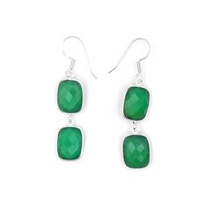 Boucles d'oreilles vintage en argent sterling 925 faites à la main avec onyx vert cadeau à la mode pour les femmes - Product Image 2
