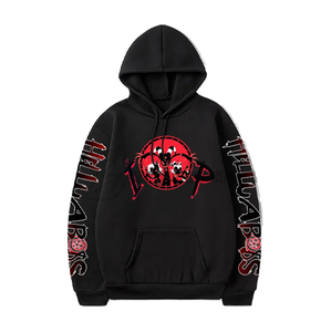 Sudadera con Capucha Negra para Hombre, Estampado de Dibujos Animados, Bolsillo Frontal, Logotipo en la Manga, Corte Regular, Ropa Casual de Otoño - Product Image 1