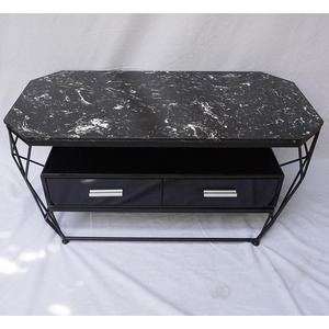 Mesa de Centro Moderna con Forma de Diamante, Tapa de Piedra y Estructura de Hierro, 100x50x45cm, Mueble de Salón Convertible, TT68107 - Product Image 3