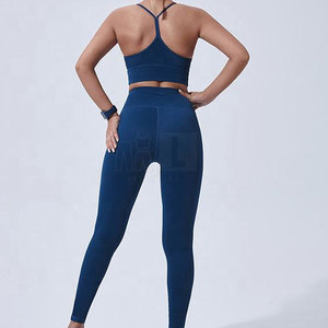 Conjunto de Yoga de Color Azul Personalizado para Mujer, MOQ Bajo, Ropa Deportiva Ajustada Más Vendida, Conjunto de Yoga para Mujer - Product Image 2