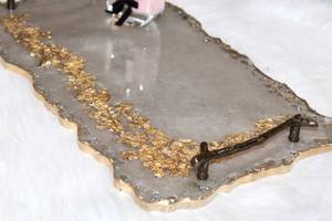 Plateau de mariage Art Déco de luxe en bois avec feuilles d'or et fleurs séchées, poignée en cristal, multifonctionnel - Product Image 2