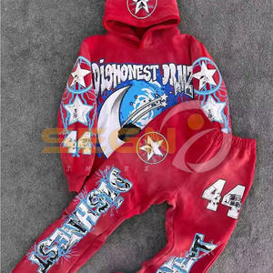 Conjunto de chándal Flare Diseño de impresión DTF personalizado Sudaderas con capucha y pantalones Chándal para trotar - Product Image 1