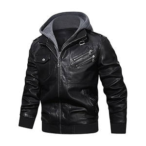 Men Casual PU Faux Leather Motorcycle Bomber <b>Jacket</b> with Removable Hood Slim Fit Stand Collar Biker Genuine <b>Sheepskin</b> <b>Jacket</b> - Product Image 3
