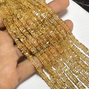 Cuentas Heishi cuadradas de cuarzo citrino natural, cuentas de virutas de piedras preciosas naturales, Centro perforado - Product Image 4