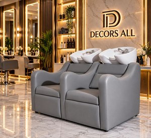 Sillón de Barbería Reclinable Moderno con Lavacabezas Doble, Tapizado en Cuero Sintético - Product Image 1