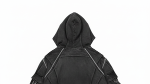 Sweat à capuche zippé court unisexe Techwear d'hiver avec détails brodés, poches cargo et bretelles |   Streetwear gothique surdimensionné 100% coton - Product Image 4