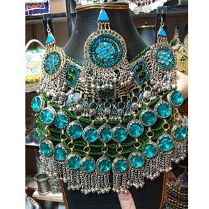 Ensemble de bijoux de mariage afghan de haute qualité, style vintage multicolore, design tribal personnalisé, alliage de laiton, zircon pour les fêtes - Product Image 6