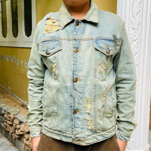 Veste de détresse en jean chaud pour l'hiver pour hommes OEM vêtements décontractés veste à col rabattu veste en jean boutonnée - Product Image 3