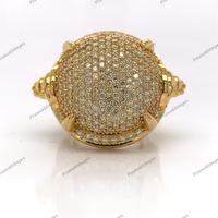 Bague Hip Hop en Argent Sterling Plaqué Or Jaune avec Moissanite VVS Certifiée GRA et Sertissage à Griffes