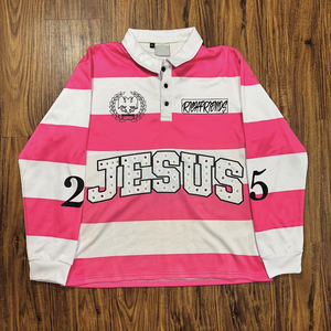 เสื้อโปโลแขนยาวผ้าคอตตอนผ้า100% เข้ารูปเสื้อโปโลลายทางขนาดใหญ่พิเศษผ้าคอตตอนปักพลอยเทียม - Product Image 3