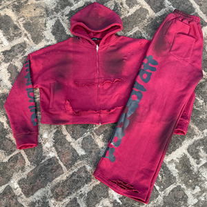 Conjunto de Sudadera y Pantalones Deportivos de Invierno para Tallas Grandes, Estampado Desgastado, Transpirable, 480 GSM, 100% Algodón, Felpa Francesa, Sudadera con Capucha Extra Grande, Personalizable - Product Image 4