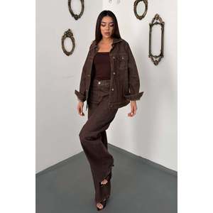 Traje de Chaqueta de Mezclilla Marrón - Marrón - Product Image 1