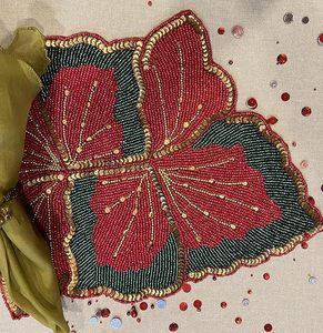 Winter Special Solidarity Impex Hand <b>Beaded</b> <b>Placemat</b> Red Green Butterfly Shape for Festive Weddings & Parties Solid Table Decor - Product Image 1