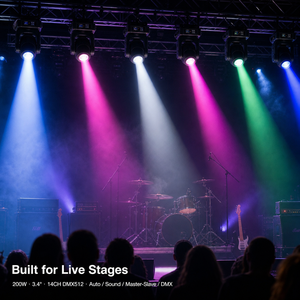 Testa mobile a LED da 200W con fascio luminoso 3.4 °   Faro a fascio luminoso con ruota colore 7+1, prisma a 18 facce, anello Halo, 14 canali DMX512 per palcoscenici, club, DJ, discoteche - Product Image 3