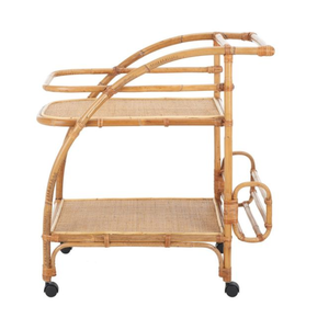 Natural Wicker Rattan Farmhouse <b>Bar</b> <b>Cart</b> with Wheels for Dining Home Hotel Use - Product Image 5
