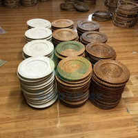 Assiette de Présentation Jetable Écologique en Rotin Tressé, Nouveau Design Rond Classique pour Mariage, Jaune, Taille Personnalisable