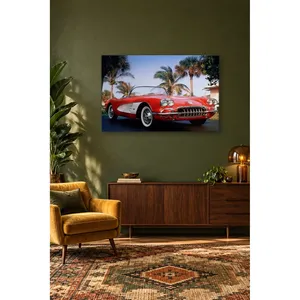 Impression sur toile de la Corvette rouge classique Fida sous les palmiers - Product Image 5