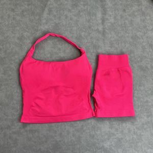 Conjunto de 2 Piezas de Leggings de Yoga y Fitness para Mujer, Cintura Alta, Color Durazno, Transpirables, Spandex/Nylon, Colores Personalizables en la Parte Delantera - Product Image 6