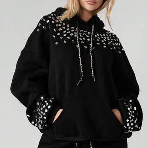 เสื้อฮู้ดผู้หญิงดีไซน์ล่าสุด ประดับเพชร สำหรับฤดูหนาว ผ้าฝ้าย 100% สีและขนาดสั่งทำได้ พร้อมโลโก้สั่งทำ - Product Image 1