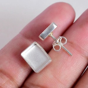 925 Sterling Silver Rectangle Bezel Cup Stud Earring 4x6 to 23x33mm Blank Setting Collet Gemstone DIY Mount For Jewelry Making - Product Image 4