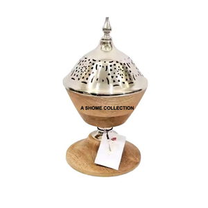 NEW Indian Top Selling Handmade Ramadan Gift <b>Bone</b> Inlay Golden Bakhoor Incense burner Set Arabic with Acrylic Tray - Product Image 6