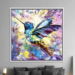 Tableau sur toile imprimé aux couleurs vives : design abstrait moderne, toile encadrée blanche - Product Image 1